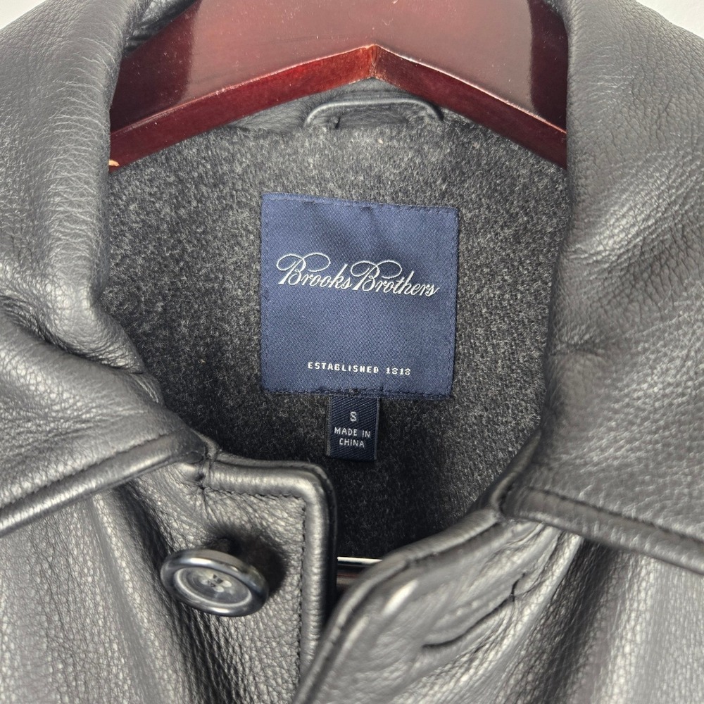 Brooks Brothers Mens Black Pebbled Leather Car Coat Button Front Jacket Small - Picture 8 of 14
